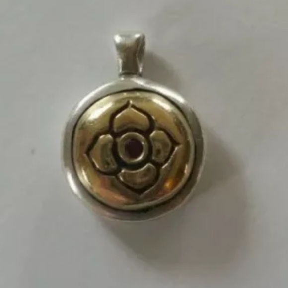 Me & Ro Lotus Flower Ruby Pendant 10K Yellow Gold Sterling Silver 925 - Picture 2 of 5